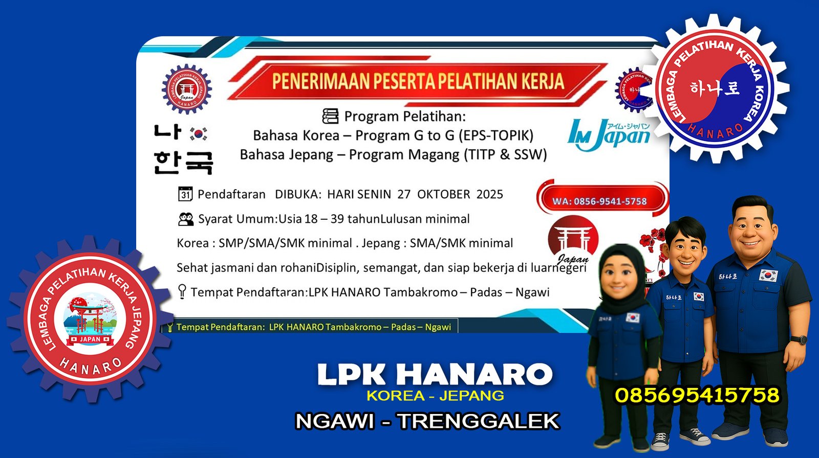 Penerimaan Peserta Pelatihan Kerja Korea Jepang LPK HANARO